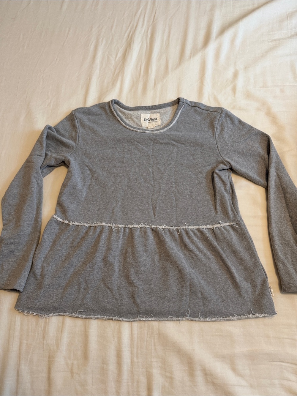 UpWest Heather Gray Long Sleeve Tiered Top with Frayed Trim